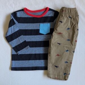 mixed brands stripes & dinos casual outfit set 9 months baby boy